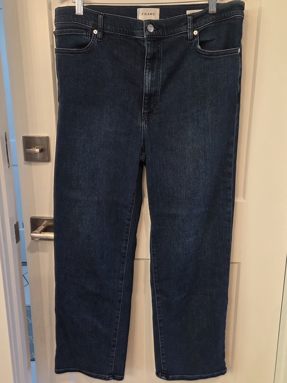 FRAME Le Sleek Straight Jeans Women's 33 Dark Wash High Rise Stretch Classiccore